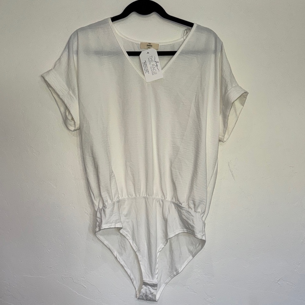 Entro White V-Neck Bodysuit NWT